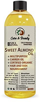 AFRO Sweet Almond Oil – 100% Pure Certified (100ml) For Skin, Hair, Massage, Nails, Face, Body, Stretch Marks - Skin Care, Carrier Oil |Vegan|
