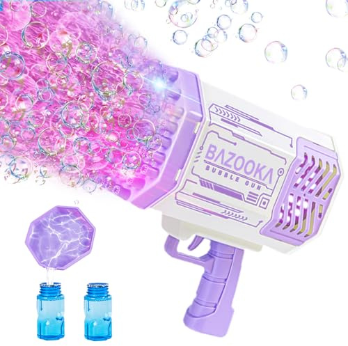 Bubble Gun, Bazooka Bubble Machine Gun, Bubble Blaster Gun with Bubble Solution, 69 Holes Bubble Bazooka Gun Outdoor Summer Toy Party Favors for Kids Purple Easter Bubble Maker Blowers