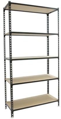Simon Rack Metallregal 2000x1200x300 mm - Maderclick | 5 Höhen, Holzablage, Biegepunkt 200 kg, Korrosionsschutzlackierung, Klicksystem-Montage, Anthrazit