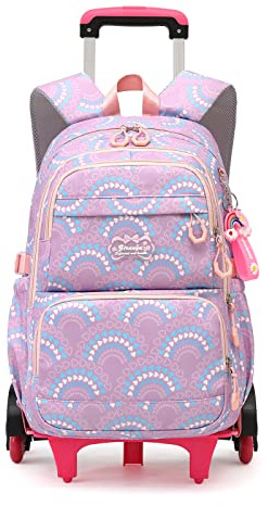 Mfikaryi Girls Rolling Backpack Elementary Student Outdoor Travel Trolley Bag Bookbag with Wheels