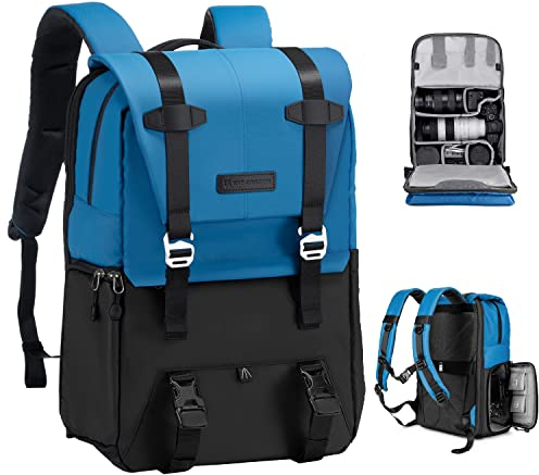 K&F CONCEPT Kamerarucksack 20L, Große Camera Backpack 15,6 Zoll Laptopfach, Spritzwassergeschutzt Fotorucksack mit Regenschutz, Kameratasche Groß für DSLR SLR (Blau)