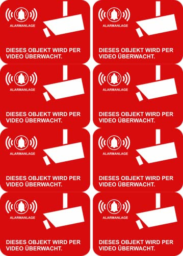 8 x Aufkleber - Alarmgesichert 7x5 cm Aufkleber - Sticker Einbruchschutz Alarmanlage Warnschild - Hinweisschild selbstklebend Premium Qualität Sticker AD04
