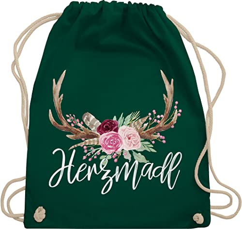 Turnbeutel Rucksack - Kompatibel mit Oktoberfest Tasche - Herzmadl - Unisize - Dunkelgrün - mitbringsel aus bayern trachtenrucksack bayrische madl stoffrucksack trachtentaschen bayrisch hirsch