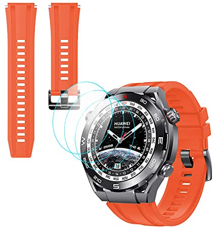 GIOPUEY Armband Kompatibel mit Watch Ultimate, TPU Silikon Armband + 3 Stück Schutzfolie [Verschleißfest] [Atmungsaktiv] Ersatzarmband - Orange
