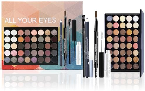 WishesMar Komplettes Set an Kosmetika für Augen Alles in Einem Schminkset für Augen - Voll Make-up Sets mit Lidschatten Eyeliner Augenbraue Maskara Make-up Pinsel #A