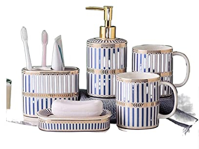 Seifenspender Badezimmer-Accessoires, Hotel-Dekoration, Set, Elegantes Porzellan-Set inklusive Zahnbürstenhalter, Becher und Seifenschale usw Deko