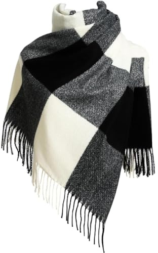 EONPOW Sciarpe da donna Sciarpe invernali Tartan Wraps Scialle lungo Tassel Stole Ladies Warm Scarf