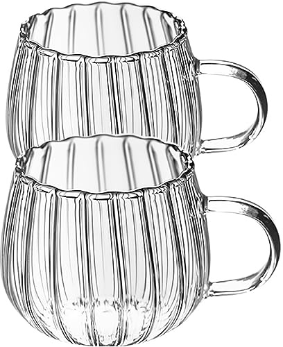 STOBOK 2pcs Glass Pumpkin Cups Transparent Mug Pumpkin Shape Mugs Coffee Clear Drinking Cup with Handle Water Tea Milk Glasses Reusable 450ml