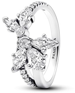 PANDORA Timeless Funkelndes Asymmetrisches Herbarium Cluster Ring aus Sterling Silber mit Cubic Zirkoniastein verziert, Größe: 58, 193023C01-58