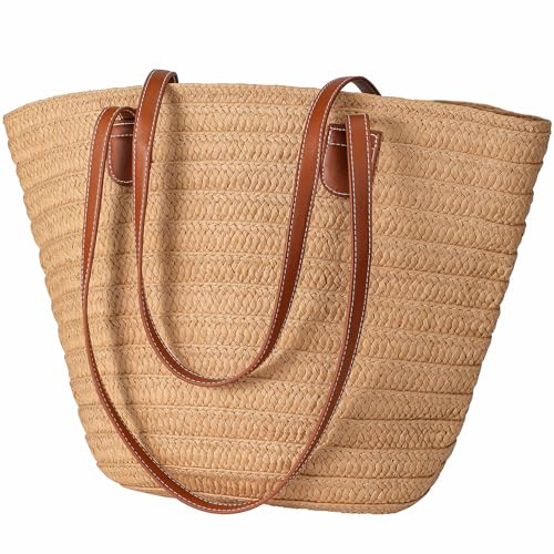 Trifabricy Straw Beach Bag- Woven Beach tote Bag for Women, Large Capacity Beach Bag, Summer Handbag shoulder Bag with Colorful Tassel
