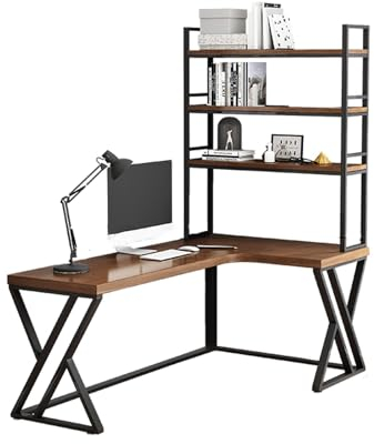 Schreibtisch-Spieltisch Home-Office-Schreibtisch Multifunktionaler L-förmiger Eckschreibtisch for Heimbüro, Computertisch mit 3 Ebenen zur Aufbewahrung, Bücherregal, Arbeitsplatz, Arbeitszimmer, Schre