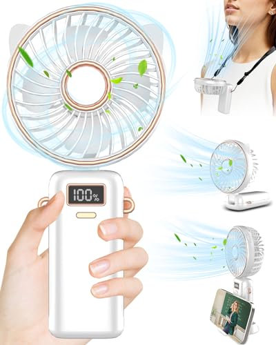 Ventilateur de Poche,Ventilateur Portable Rechargeable USB a Pile 4500mAh Longue Durée 6-12H,Mini Ventilateurs Portatif Personnel avec Base,Petit Ventilateurs a Main Pour Bureau,Voyage,Extérieur-Blanc