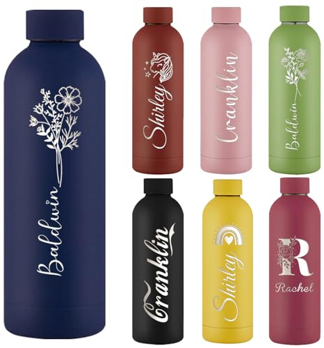 Akmxem Personalisierbare Trinkflasche aus Edelstahl - Auslaufsichere Trinkflasche mit Namen, Thermosflasche 500ml mit Gravur Personalisiert Geschenk