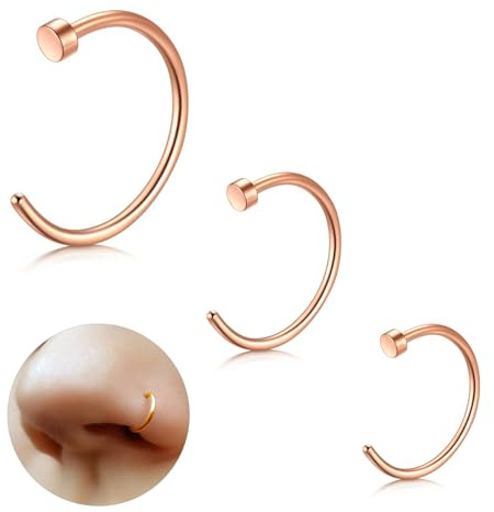 ESHIONER G23 Titan Fake Nasenpiercing Nasenring Septum Fake Nasen Piercing Hoop Set Knorpel Dünn Klein Helix Hypoallergen 18G 20G 6MM/8MM/10MM Schwarz Gold Silber 3PCS Fake Nase piercing Schmuck Damen
