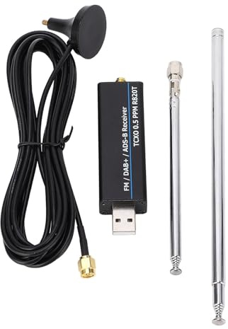 RTL-SDR-Empfänger mit RTL2832U und R820T2 Chipsatz, 0.5 PPM TCXO, USB-Anschluss, 100 kHz bis 1766 MHz, Direktabtastung, inklusive Kabel und 2 Antennen