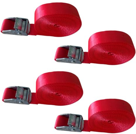 LOADCARE 4er Set Spanngurte mit Klemmschloss Befestigungsgurt Schnellspanngurt 25mm breit Klemmschlossgurt einteiliger Zurrgurt 350daN (Rot, 4 m)