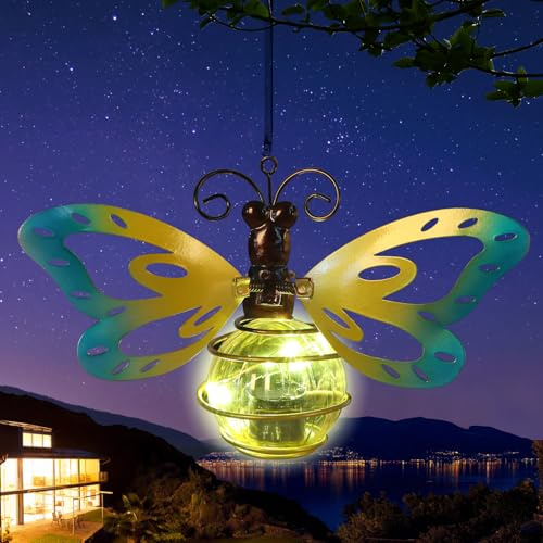 Dragonfly Garden Decor with Bouncy Springs Fairy Lights Birthday Gifts for Women Mom Grandma,Hanging Solar Lights Outdoor Waterproof Metal Solar Decoration Outside for Yard, Patio, Backyard, Porch