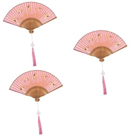 IMIKEYA 3st Faltfächer Aus Seide Und Bambus Schmuckfächer Hochzeitsgast-fan Antikes Handfächer Aus Seide Retro-faltventilator Dekorativer Faltfächer nfächer Für Die Rosa