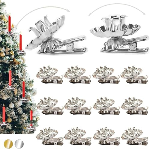 Mizijia 20 Stück Baumkerzenhalter Silber Clip, Kerzenständer Metall Vintage Kerzenhalter Silber mit Clip, Durchmesser Circa 1,5 cm, für Baumkerzen, Weihnachtsbaum, Dekoration, Weihnachtent, Advent