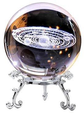MISNODE 3D-Kristallkugel mit Ständer, Glaskugel, Dekorativer Kugel-Briefbeschwerer, 3D-graviertes Kristall-Seepferdchen, Vollkugel-Glasfigur mit Versilbertem Blumenständer (B)