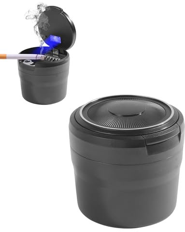 Flaconi Portacenere Auto Universale con Coperchio e Luce LED - Autoestinguente per Furgoni, Camion e SUV