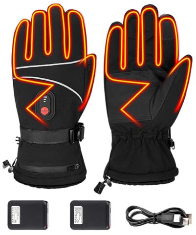 Guantes de calefacción, Guantes calefactores para exteriores,Guantes de ciclismo impermeables con pantalla táctil: guantes eléctricos recargables, guantes térmicos para clima frío, guantes