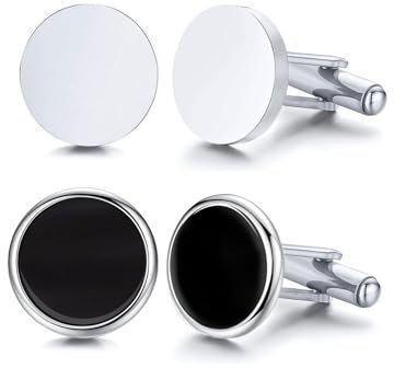 TJUSPIRIT Manschettenknöpfe Herren 2 Paar Silber Schwarz Manschettenknöpfe Business Hemd Cufflinks Set für Business Hochzeit Party(Runde)