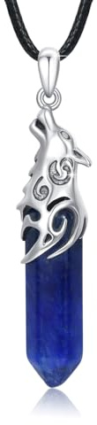 Collar de cabeza de lobo para hombre, plata de ley 925, colgante de lobo con forma de columna de cristal, amuleto vikingo, joyería para el día de San Valentín, regalo para hombres y mujeres, talla
