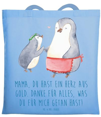 Mr. & Mrs. Panda Tragetasche Mama Herz Gold - Geschenk, Mama lieben, Stoffbeutel, Wertschätzung, einzigartig, süß, Jutetasche, Jutebeutel,
