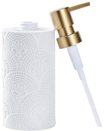Ekirlin Dispenser di sapone in resina bianca con pompa in acciaio inossidabile, dispenser per lozione per sapone per le mani per piano di lavoro del bagno, dispenser di sapone per lavello da cucina