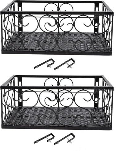 Hapivida Cesta de Hierro para Colgar Flores, Soporte de Flores para Ventana de Metal Negro, Estante de Barandilla Decorativa, Soporte para Maceta Flores Suculentas para Balcón (2Pcs-6.5cm Railing)