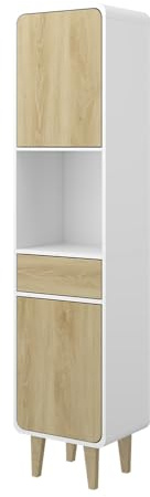 Vicco Badezimmermöbel Arla, Weiß/Eiche, 40 x 161 cm | zur Aufbewahrung von Badutensilien und Handtüchern geeignet