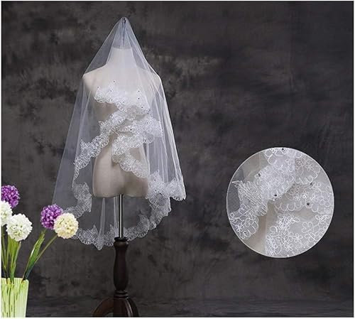 Brautschleier für Hochzeiten, Vintage-Spitzenschicht, Brauttüll, romantisch, handgefertigt, 120 cm, Hochzeitsschleier, Schulterschleier, Party-Braut-Tüllschleier, wiederverwendbar, Off-White