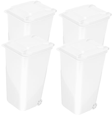 Didiseaon Lot de 4 Petites Poubelles de Bureau Couvercle, Corbeille à Papier Compacte en Plastique Blanc, Multifonction pour Rangement de Bureau Cuisine, pour Maison et Salon