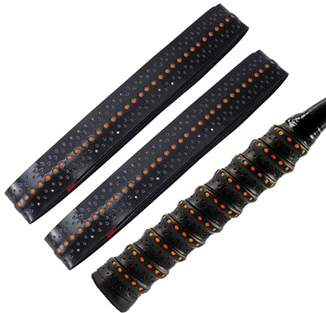 CAPASTEC 2 Pièces Ruban sur-Grip Raquette Anti-Dérapant Absorbant | Couleur Noir Orange, Matériau PU, Taille 1100X25X0.7Mm, Utilisation Pour Tennis Badminton, Facile Installation