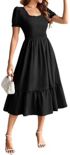 GRACE KARIN Abiti estivi da donna con punto smock una linea swing abiti da spiaggia con scollo quadrato elastico petto abiti per le vacanze quotidiane