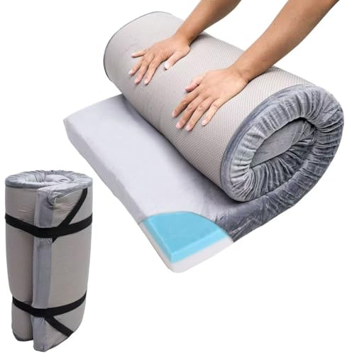 Bzvystux Memory Foam Sleeping Pad Camping Mattress,3 Inch Thick Portable Floor Mat for Adult Waterproof Sleeping Mat Roll Up Floor Mattress Foldable Backpacking Travel Bed for Outdoor,Guest Bed