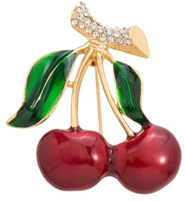 Broche Cerise Mignonne Pour Femme Épingle à Col En Métal Doré Avec Strass Et Émail Rouge Verte Accessoire Élégant Pour Robe Chapeau Sac Ou Costume Cadeau Femme Fille