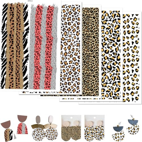 10 st leopardpapper för för örhängen smycken, 5 designer 10 ark överföringspapper av polymerlera, vattenlösliga dekalark för lerörhängen, smyckestillverkning, 5,82 x 3,236 cm