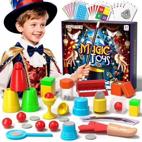 Novaluki Magic Kit for Kids, 98 Magic Tricks Performance with Manual and Videos, Kids Magic Kit for 6 7 8 9 10 12 Years Old Beginner Magicians, Magic Tricks for Christmas Birthday Party Family Game