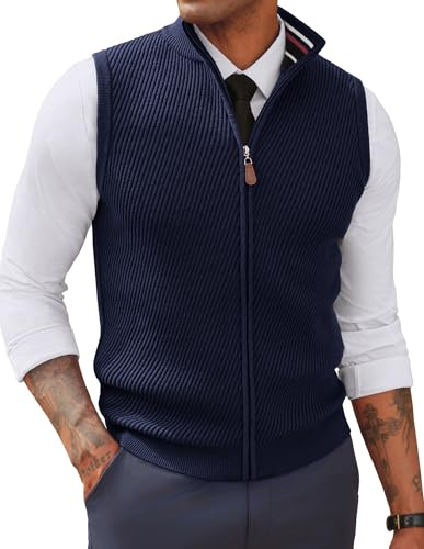 PJ PAUL JONES Chaleco de punto con cuello de imitación de polo para hombre con cremallera completa, azul marino, XXL
