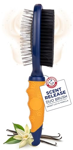 Arm & Hammer Deodorizing 2-in-1 Pin & Bristle Dog Brush, Fragrance Transfer Technology with Baking Soda, Detangling & Shedding, Dog Grooming Brush for Long Hair, Sweet Lily & Vanilla Scent