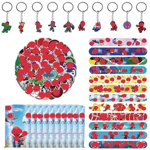 Dowdiles 82 Stück Party Mitgebsel Geburtstag,Geburtstag Mitgebsel set,10 Geschenktüten,50 Sticker,10 Schlüsselanhänger,12 Schnapparmbänder (Stil 1)
