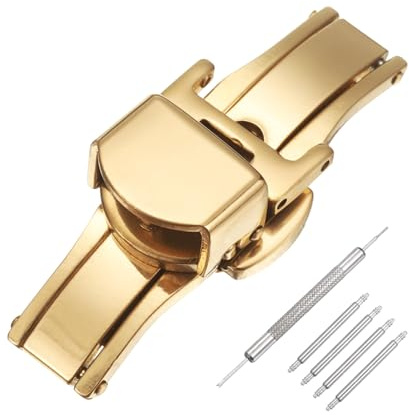 sourcing map Chiusura deployante in acciaio inox, fibbia pieghevole a farfalla con barrette a molla e strumento di rimozione per cinturino in pelle, 10 mm, Acetato, Agata