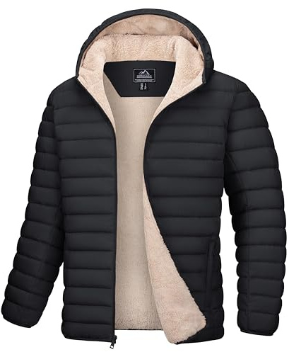 MAGCOMSEN Men's Puffer Jacket Winter Sherpa Fleece Lined Jacket Warm Coat