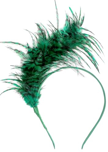 ETOFETE Haarreif Fasching Damen Feder Grün Haarschmuck mit Blumen 20er Jahre Fascinator Stirnband Karneval Kopfschmuck, Hochzeit Cosplay Halloween Kopfbedeckung