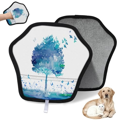 WowPrint Wasserfarben-Baum und Schmetterlinge, Tierhaarentfernungshandschuh für Katze, Hundebaum, wiederverwendbar, elektrostatische Tierhaar-Handschuhe, Bürstenwerkzeug für Couch, Kleidung, Teppich