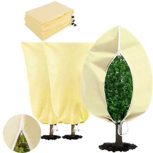 3 Pezzi Cappuccio Protezione Piante,100 x 80cm Protezione Invernale Piante, Telo Copri Piante Inverno con Cerniera e Coulisse,Traspirante,Telo Copri Piante Inverno con Cerniera e Coulisse, per Piante