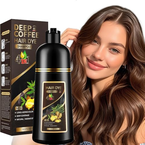 Shampoo colorante 4 in 1 per capelli neri, appositamente formulato per capelli grigi, formula a base di erbe vegetali, adatto sia per uomini che per donne, 500 ml (Deep Coffee)