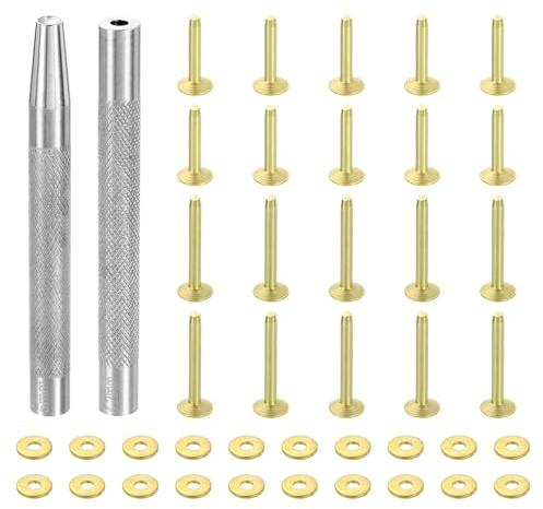 QUARKZMAN 20Set Rivetti E Rondelle In Rame, 10x3.3x14mm E 10x3.3x19mm Rivetti Pieni In Rame Per Fai Da Te Con Punzone Per Rivetti, Colore Oro